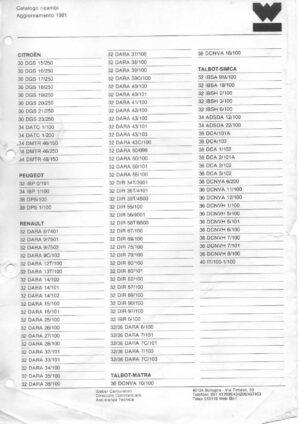 WEBER CARBURETTOR GENERAL CATALOGUE CARBURETTORS AND SPARE PARTS 1981 UPDATE diagram