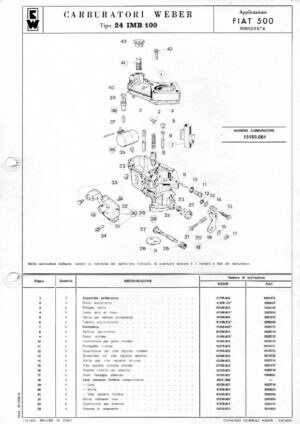 WEBER CARBURETTOR 24 IMB/100 FIAT 500 R diagram