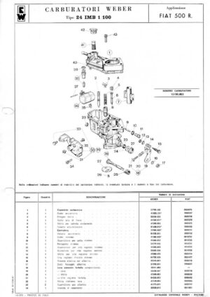 WEBER CARBURETTOR 24 IMB 1/100 FIAT 500 R diagram