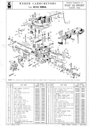 WEBER CARBURETTOR 26/34 DHSA FIAT 124 SPORT COUPÉ USA diagram