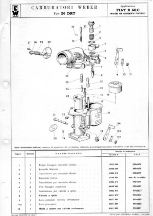 WEBER CARBURETTOR 26 DRT FIAT B 50/C diagram