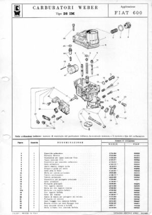 WEBER CARBURETTOR 26 IM FIAT 600 diagram