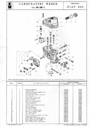 WEBER CARBURETTOR 26 IM 1 FIAT 600 diagram