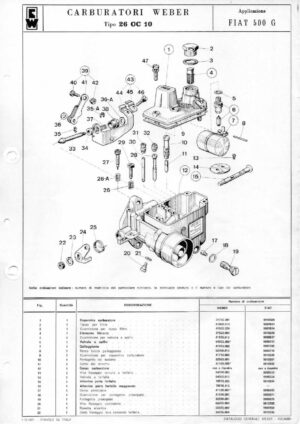 WEBER CARBURETTOR 26 OC 10 FIAT 500 G diagram