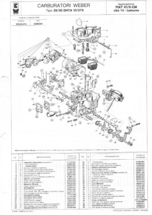 WEBER CARBURETTOR 28/30 DHTA 10/279 FIAT X1/9-CM USA '79 diagram