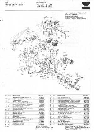 WEBER CARBURETTOR 28/30 DHTA 7/280 FIAT X 1/9-CM USA '80-49 diagram