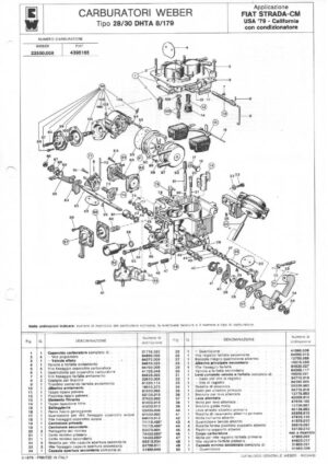 WEBER CARBURETTOR 28/30 DHTA 8/179 FIAT STRADA-CM USA '79 diagram