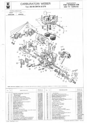 WEBER CARBURETTOR 28/30 DHTA 8/279 FIAT STRADA-M USA '79 diagram