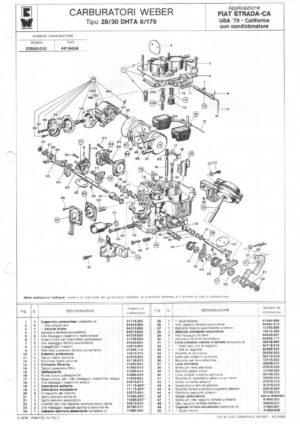 WEBER CARBURETTOR 28/30 DHTA 9/179 FIAT STRADA-CA USA '79 diagram