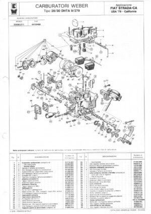WEBER CARBURETTOR 28/30 DHTA 9/279 FIAT STRADA-CA USA '79 diagram