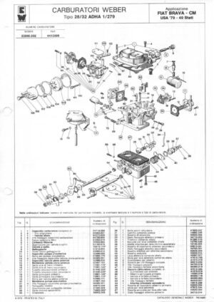 WEBER CARBURETTOR 28/32 ADHA 1/279 FIAT BRAVA-CM USA '79-49 diagram