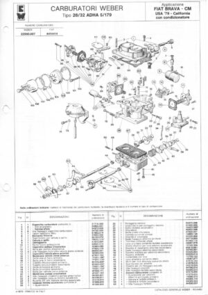 WEBER CARBURETTOR 28/32 ADHA 5/179 FIAT BRAVA - CM USA '79 - California diagram