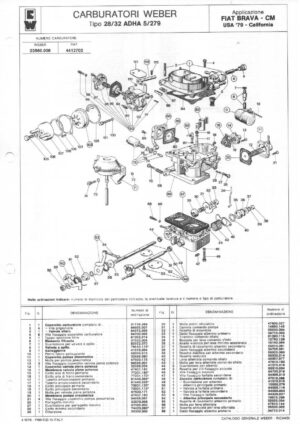 WEBER CARBURETTOR 28/32 ADHA 5/279 FIAT BRAVA-CM USA '79 diagram