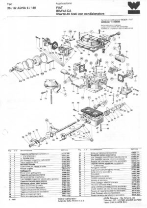 WEBER CARBURETTOR 28/32 ADHA 6/180 FIAT BRAVA-CA USA '80-49 diagram