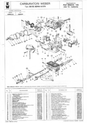 WEBER CARBURETTOR 28/32 ADHA 6/279 FIAT BRAVA-CA USA '79 diagram