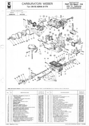WEBER CARBURETTOR 28/32 ADHA 8/179 FIAT 124 Sport-CA USA '79 diagram