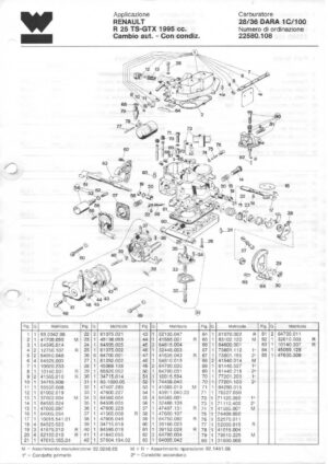 WEBER CARBURETTOR 28/36 DARA 1C/100 RENAULT R 25 TS-GTX 1995 cc. diagram
