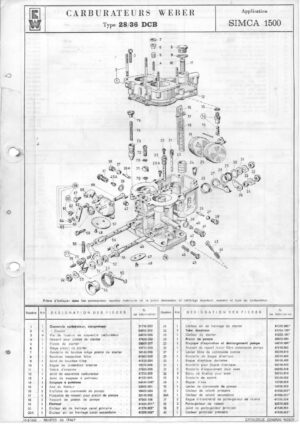WEBER CARBURETTOR 28/36 DCB SIMCA 1500 diagram