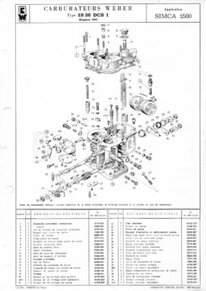 WEBER CARBURETTOR 28/36 DCB 1 SIMCA 1500 diagram