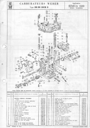 WEBER CARBURETTOR 28/36 DCB 2 SIMCA 1500 BORG-WARNER diagram