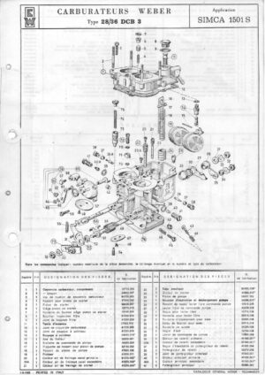 WEBER CARBURETTOR 28/36 DCB 3 SIMCA 1501 S diagram