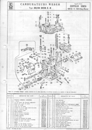 WEBER CARBURETTOR 28/36 DCB 5-6 CHRYSLER SIMCA 1301 LS-S-1301 S Borg-Warner diagram