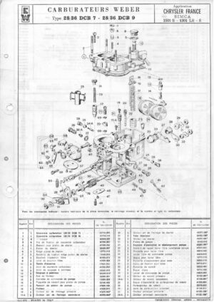 WEBER CARBURETTOR 28/36 DCB 7-28/36 DCB 9 CHRYSLER FRANCE SIMCA 1501 S-1301 LS-S diagram