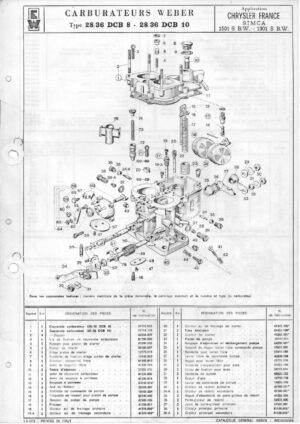 WEBER CARBURETTOR 28/36 DCB 8-28/36 DCB 10 CHRYSLER FRANCE SIMCA 1501 S B.W.-1301 S B.W. diagram