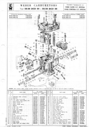 WEBER CARBURETTOR 28/36 DCD 36-28/36 DCD 38 FORD CAPRI/CORTINA G.T. SPECIAL diagram