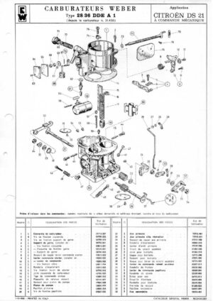 WEBER CARBURETTOR 28/36 DDE A 1 CITROEN DS 21 MANUAL diagram