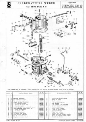 WEBER CARBURETTOR 28/36 DDE A 2 CITROEN DS 19 MANUAL diagram