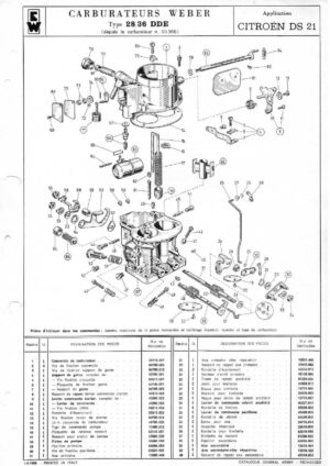 WEBER CARBURETTOR 28/36 DDE CITROEN DS 21 diagram