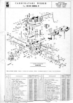 WEBERB CARBURETTOR 28/36 DHSA 3 FIAT 124 SPORT COUPE USA (1600-1800) diagram