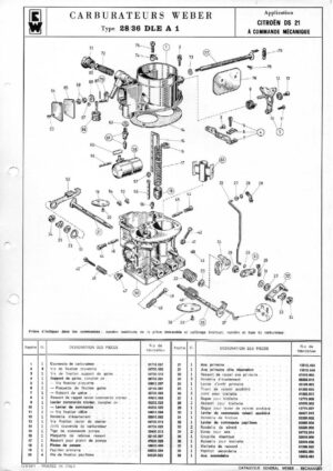 WEBER CARBURETTOR 28/36 DLE A 1 CITROEN DS 21 MANUAL diagram