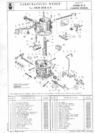 WEBER CARBURETTOR 28/36 DLE A 2 CITROEN DS 19 MANUAL diagram
