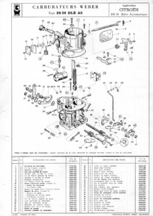 WEBER CARBURETTOR 28/36 DLE A5 CITROEN DS 21 AUTOMATIC diagram