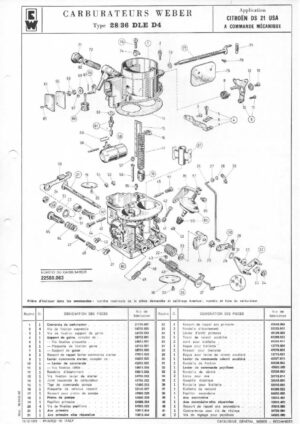 WEBER CARBURETTOR 28/36 DLE D4 CITROEN DS 21 USA MANUAL diagram