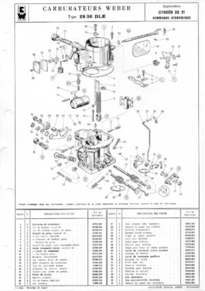 WEBER CARBURETTOR 28/36 DLE CITROEN DS 21 HYDRAULIC diagram
