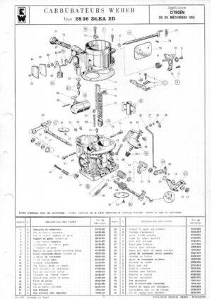 WEBER CARBURETTOR 28/36 DLEA 2D CITROEN DS 20 MANUAL USA diagram
