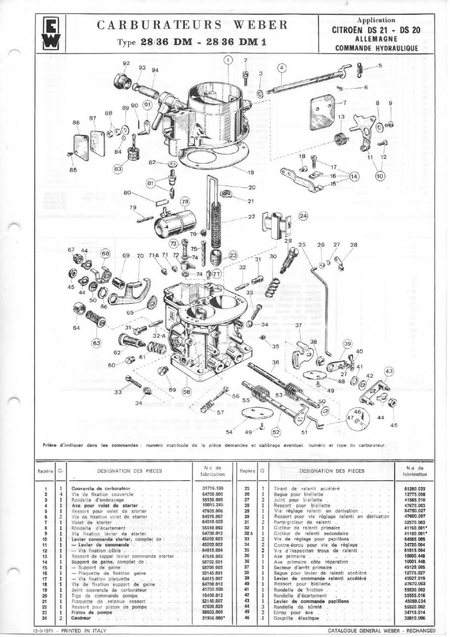 WEBER CARBURETTOR 28/36 DM-28/36 DM 1 CITROEN DS 21-DS 20 FRANCE HYDRAULIC diagram WEBER CARBURETTOR 28/36 DM-28/36 DM 1 CITROEN DS 21-DS 20 FRANCE HYDRAULIC diagram