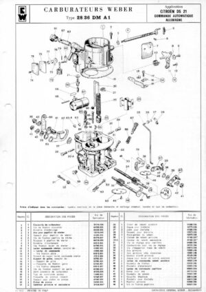 WEBER CARBURETTOR 28/36 DM A1 CITROEN DS 21 FRANCE AUTOMATIC diagram