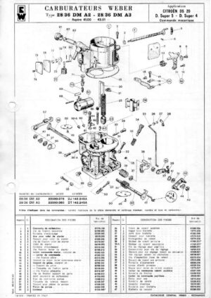 WEBER CARBURETTOR 28/36 DM A2-28/36 DM A3 CITROEN DS 20 D.Super-D.Super 4 MANUAL diagram