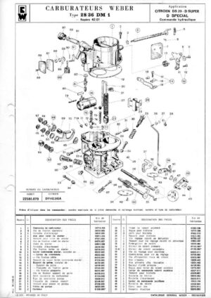 WEBER CARBURETTOR 28/36 DM 1 CITROEN DS 20-D SUPER-D SPECIAL HYDRAULIC diagram