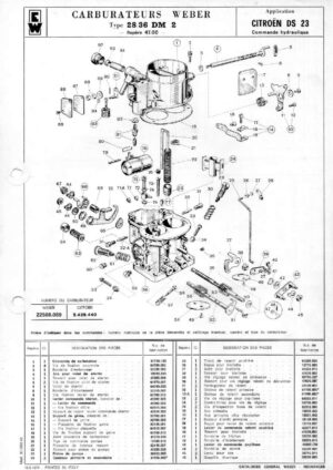 WEBER CARBURETTOR 28/36 DM 2 CITROEN DS 23 HYDRAULIC diagram