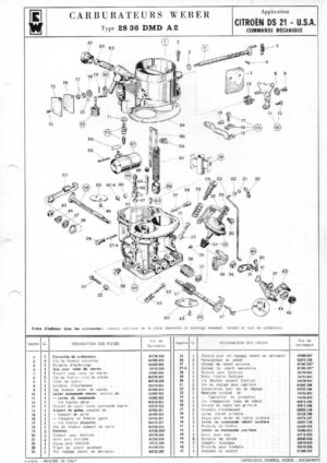 WEBER CARBURETTOR 28/36 DMD A2 CITROEN DS 21-USA MANUAL diagram