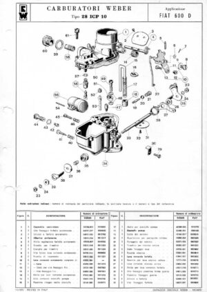 WEBER CARBURETTOR 28 ICP 10 FIAT 600 D diagram