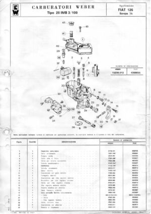WEBER CARBURETTOR 28 IMB 3/100 FIAT 126 EUROPE '75 diagram