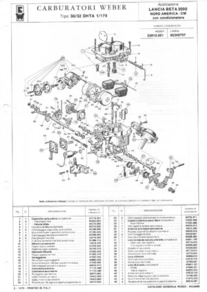 WEBER CARBURETTOR 30/32 DHTA 1/179 LANCIA BETA 2000 NORTH AMERICA-CM diagram