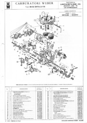 WEBER CARBURETTOR 30/32 DHTA 2/179 LANCIA BETA 2000-CA 49-USA '89 diagram