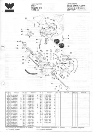 WEBER CARBURETTOR 30/32 DMTE 1/250 FIAT Regata E.S. 1300 cc. diagram